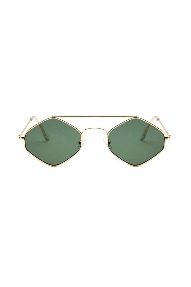 Geometric Cutout Metal Frame Tinted Lens Sunglasses