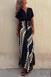 Geometric Print Elastic Waist Maxi Skirt