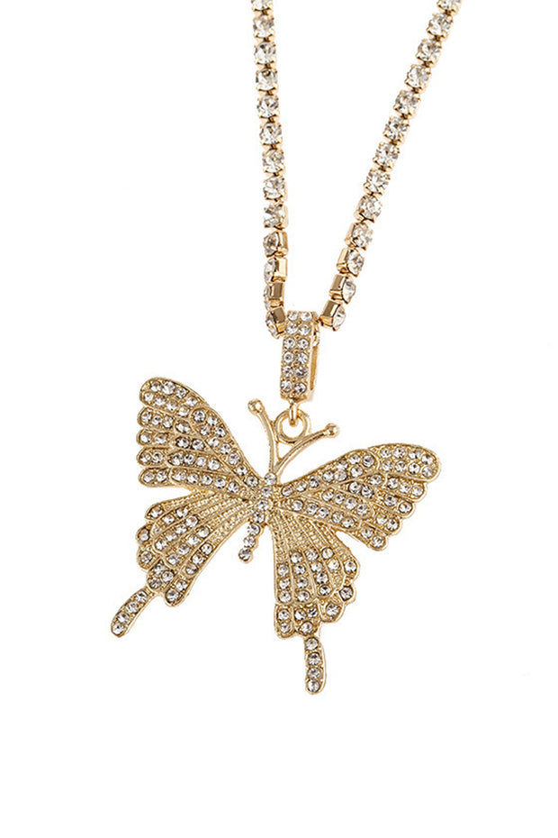 Butterfly and Rhinestone Pendant Necklace