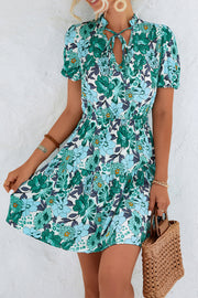 Short Sleeve Floral Printed Beach Mini Wrap Dress