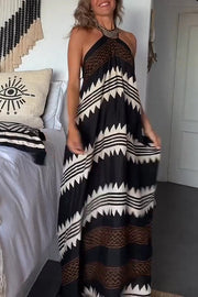 Ethnic Print Halter A-line Maxi Dress