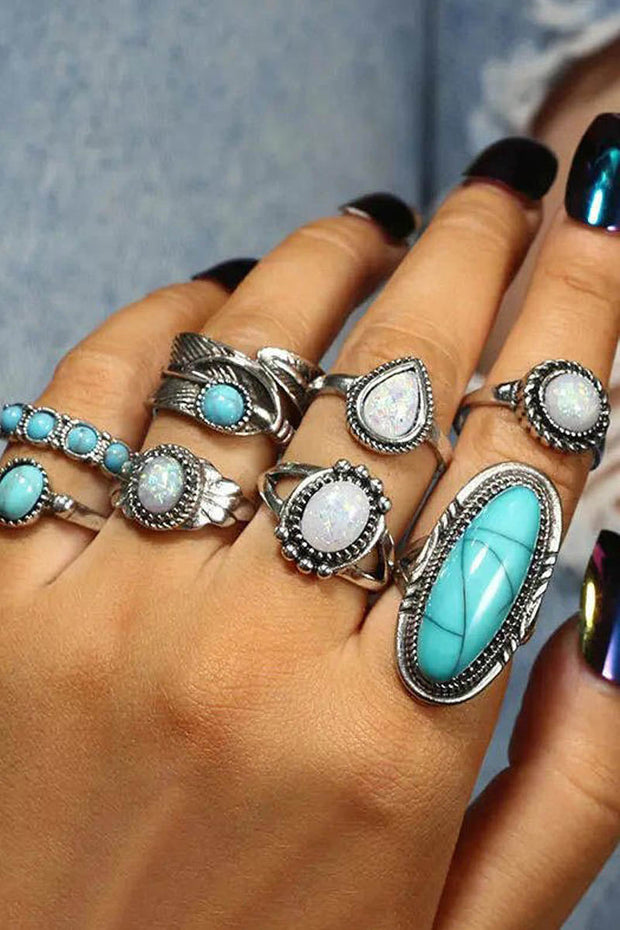 Bohemian Turquoise Bead Ring Set