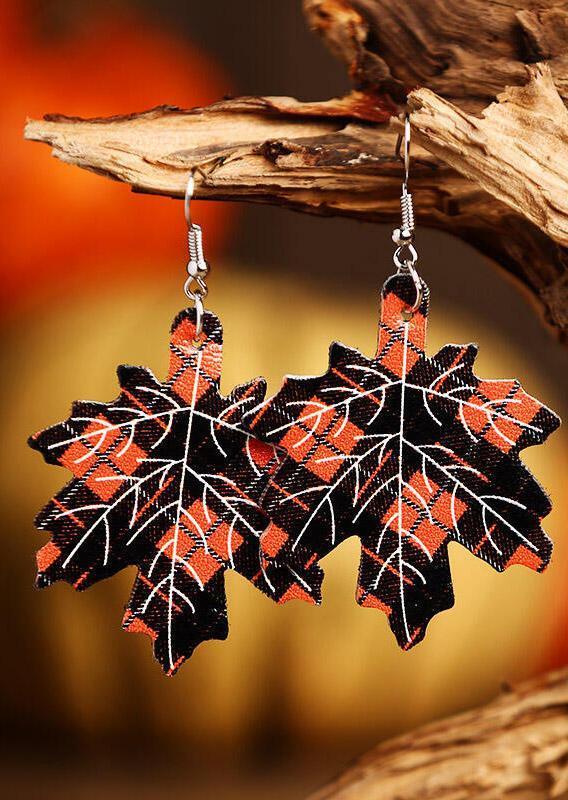 Maple Leaf Plaid Leather Earrings