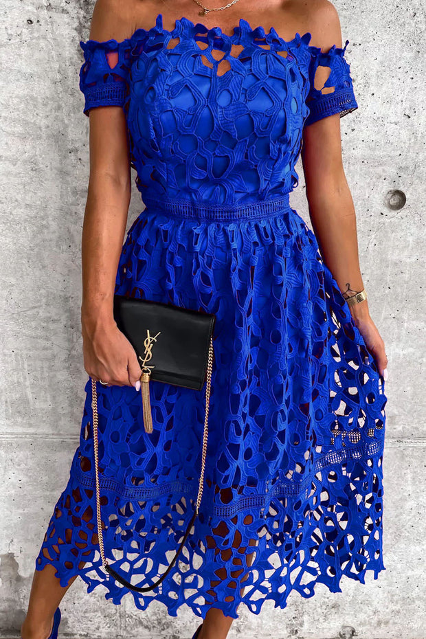 Off Shoulder Crochet Lace Midi Dress