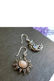 Vintage Moonstone Asymmetrical Sun Moon Earrings