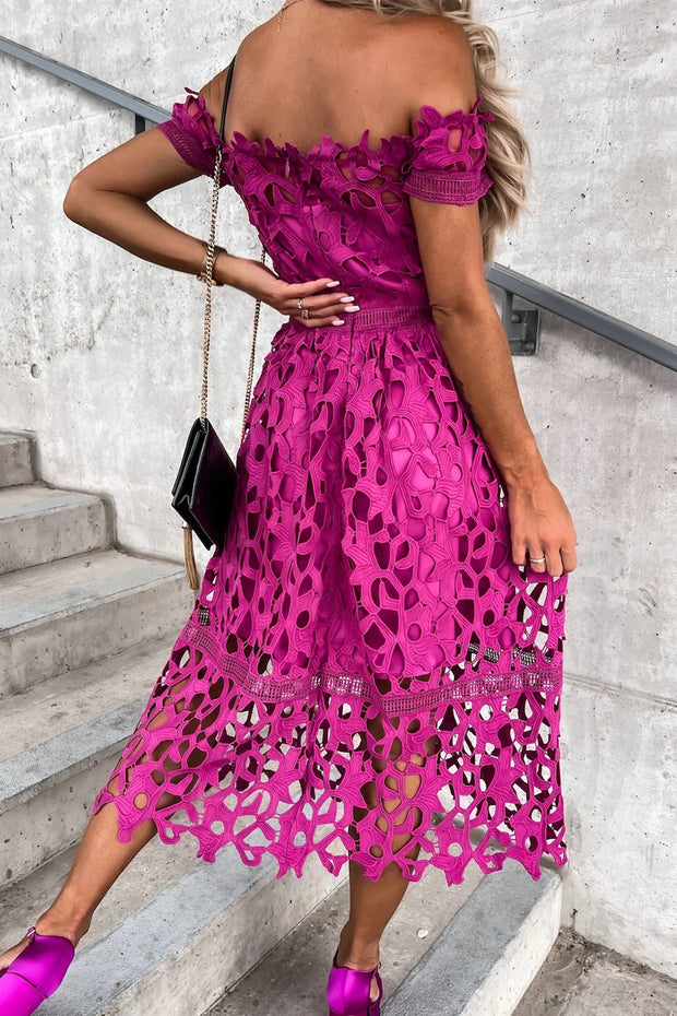 Off Shoulder Crochet Lace Midi Dress