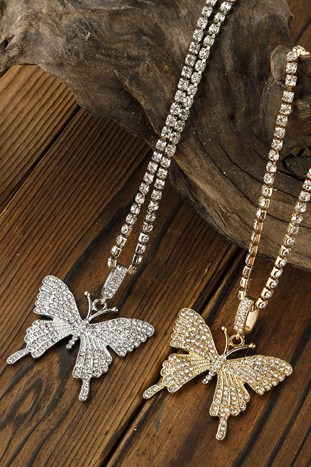 Butterfly and Rhinestone Pendant Necklace