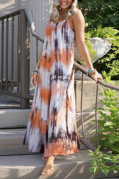 Tie Dye Stripe Casual Plus Size Maxi Dress