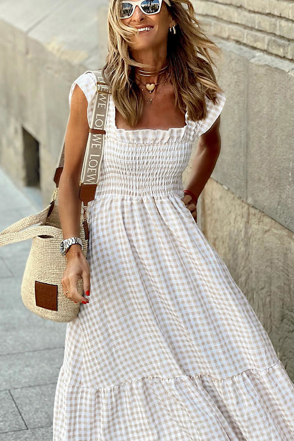 Multi Plaid Smocked Bust Maxi Dress