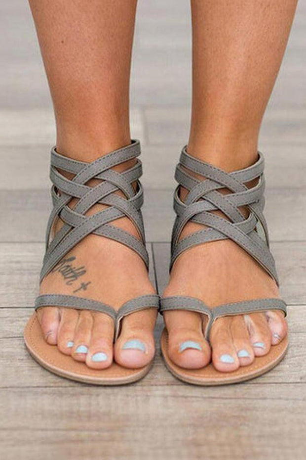 Summer Cross-Tied Zipper Flat Sandals