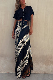 Geometric Print Elastic Waist Maxi Skirt