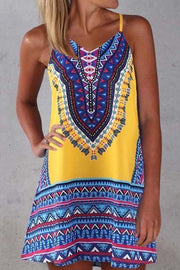 Tribal Print Spaghetti Strap Casual Wear Midi Dress