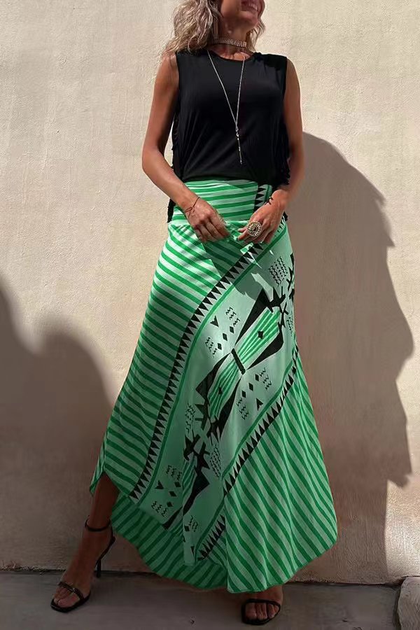 Geometric Print Elastic Waist Maxi Skirt