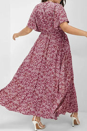 Flutter Sleeve Ditsy Floral Pocket Split Maxi Dress