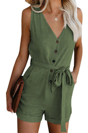 Pocketed Button Down Tie Romper