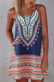 Tribal Print Spaghetti Strap Casual Wear Midi Dress