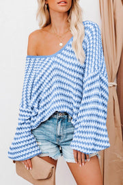 Oversized Stripe V Neck Puff Sleeve Sweater