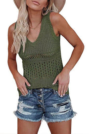 V  Neck Sleeveless  Hollow Out Knit Vest（2 Colors）