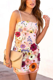 Floral Applique Adjustable Straps Mini Dress