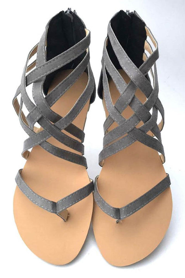 Summer Cross-Tied Zipper Flat Sandals