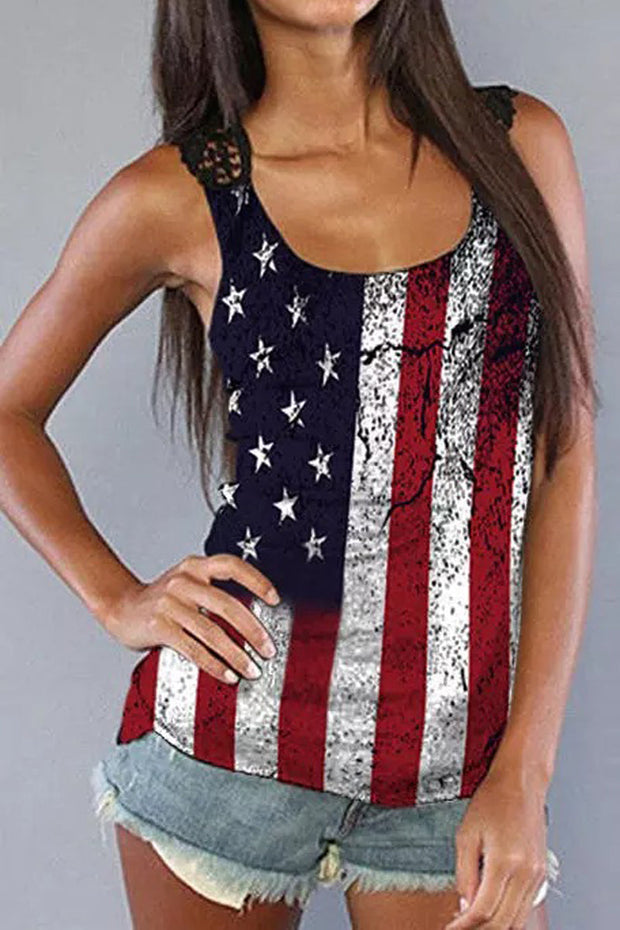 Lace Splicing American Flag Tank