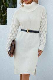 Patchwork Turtleneck Casual Long Sweater Dress