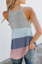 Striped Halter Crew Neck Sleeveless Knit Vest（3  Colors）