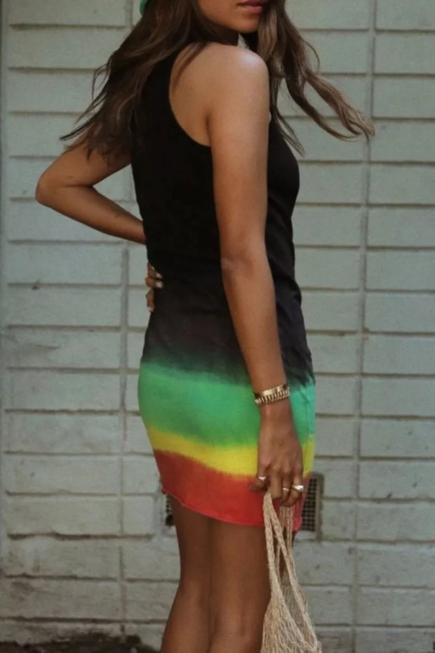 Sleeveless Tie-dye Multicolor Mini Dress(4 Colors)