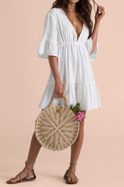 Ruffled Patchwork V Neck Cover up