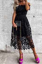 Off Shoulder Crochet Lace Midi Dress