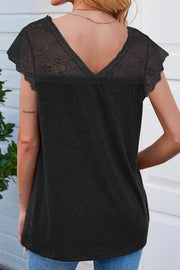 V Neck Lace Patchwork Green T-shirt(2 Colors)