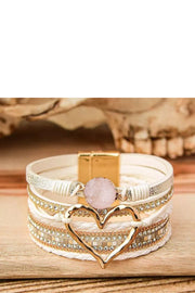 Heart Rhinestone Leather Bracelet