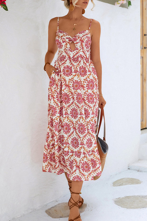 Floral Printed Strap Cutout Midi Dress