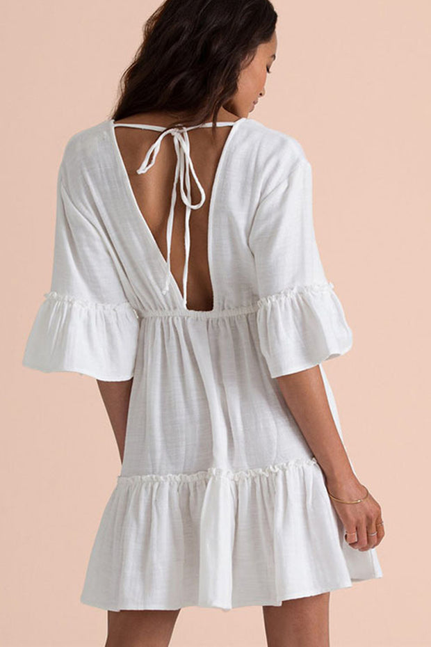 Ruffled Patchwork V Neck Cover up