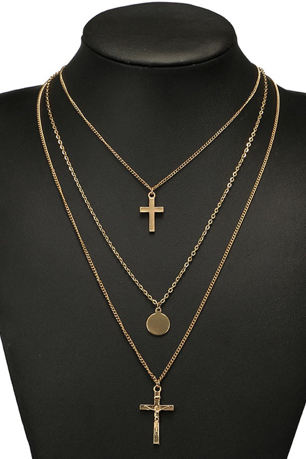 Cross Multi-Layered Adjustable Strap Necklace