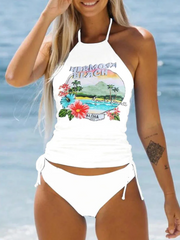 Her Mosa Beach Letters Floral Print Two Piece Swimwear