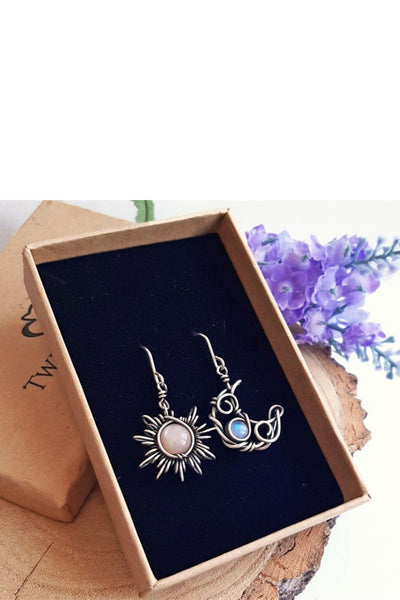 Vintage Moonstone Asymmetrical Sun Moon Earrings