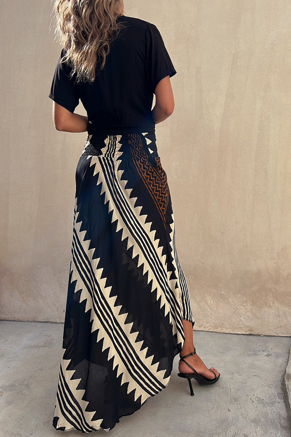 Geometric Print Elastic Waist Maxi Skirt