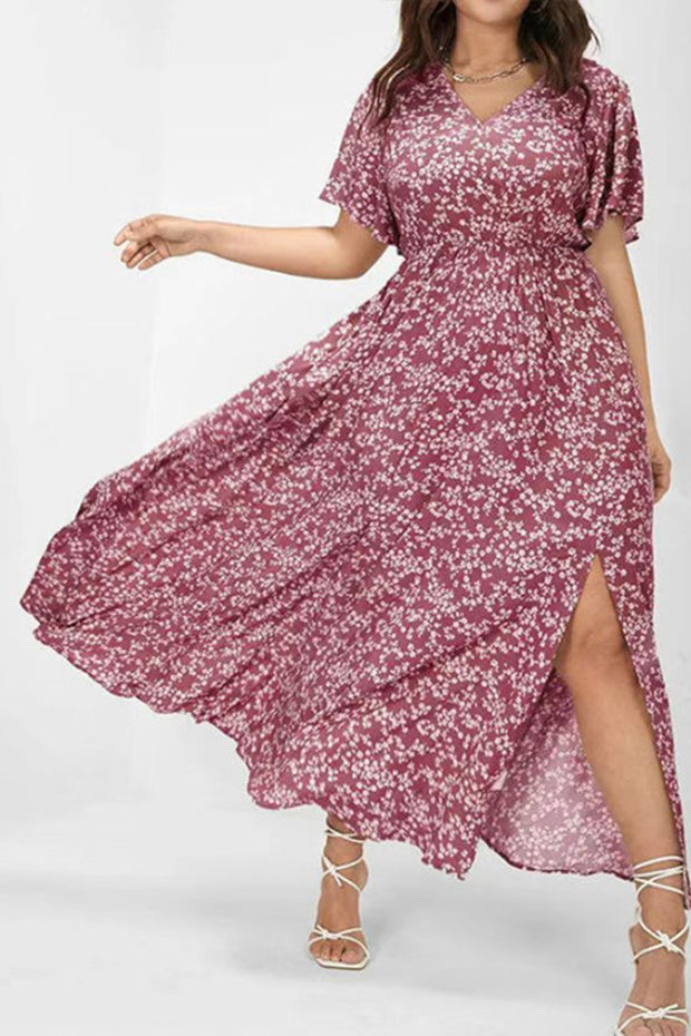 Flutter Sleeve Ditsy Floral Pocket Split Maxi Dress