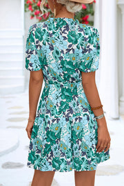 Short Sleeve Floral Printed Beach Mini Wrap Dress