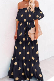 Print Off Shoulder Layered Ruffles Maxi Women Dress