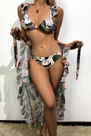 Sexy Floral Print Bikini Three Piece Swimsuit