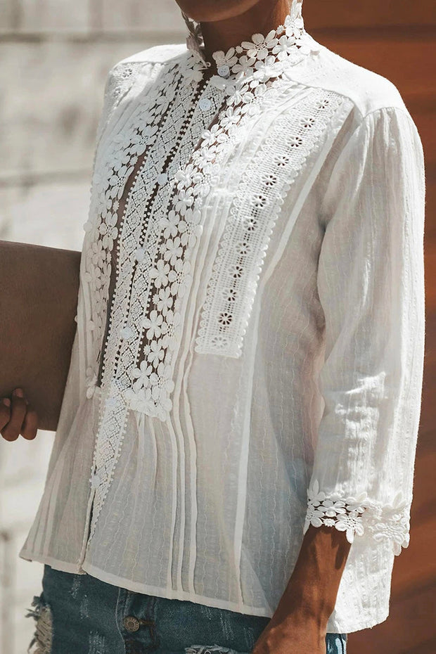 Straight Lace Patchwork White Shirt