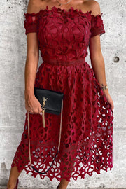 Off Shoulder Crochet Lace Midi Dress