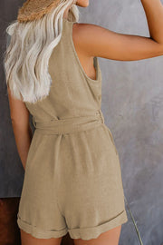 Pocketed Button Down Tie Romper