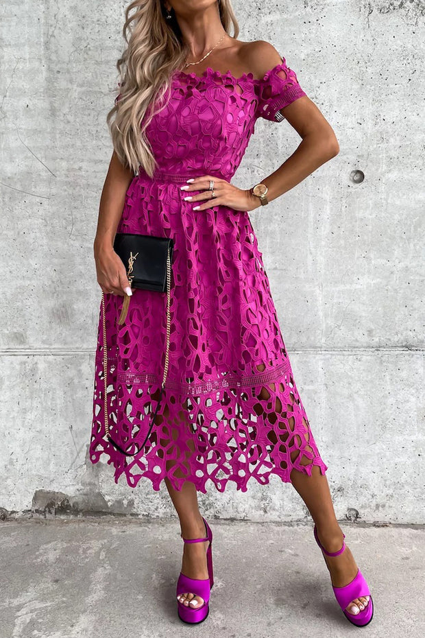 Off Shoulder Crochet Lace Midi Dress