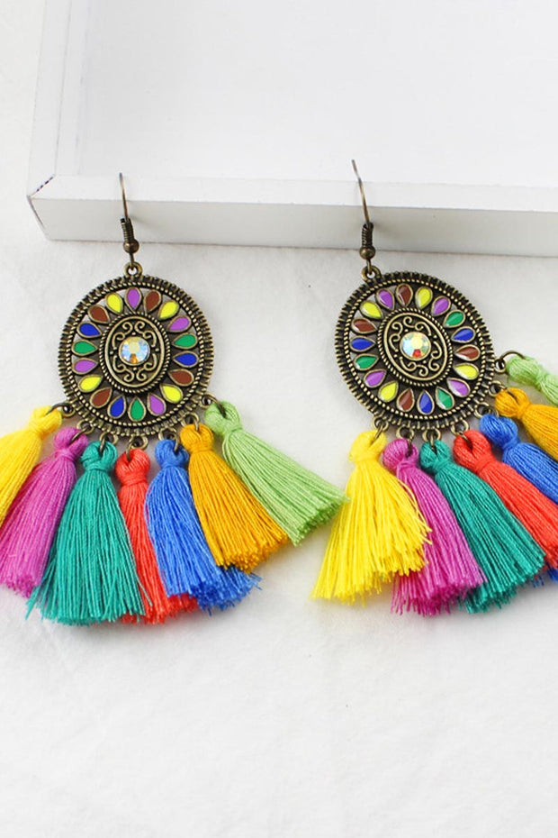 Vintage Colorful Tassel Dream Catcher Earrings Jewelry