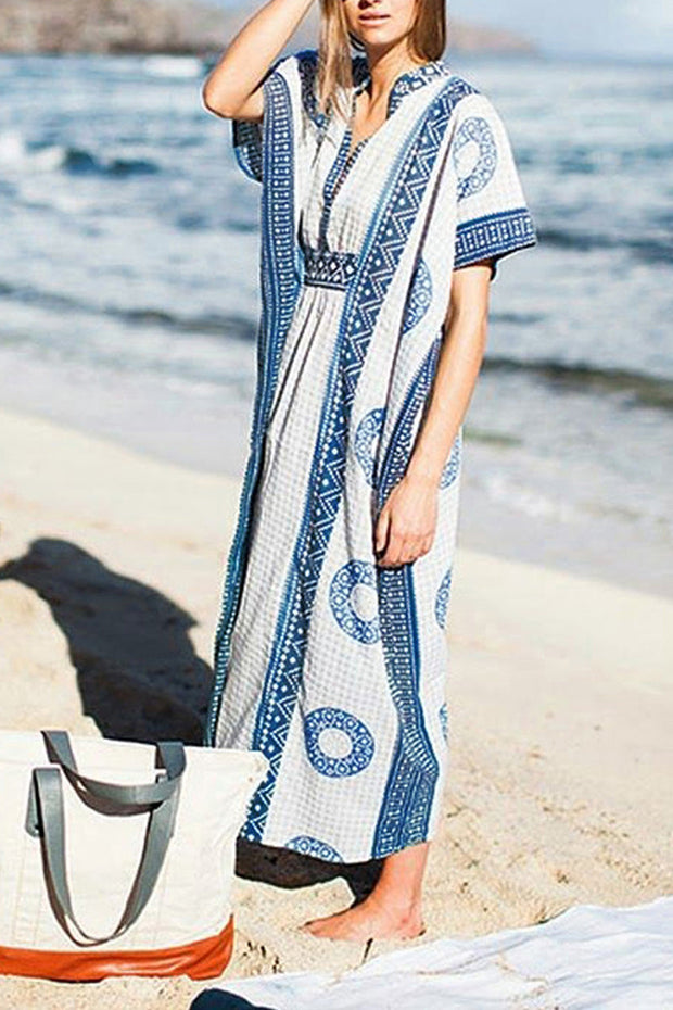 Bohemian Print Maxi Beach Cover Up